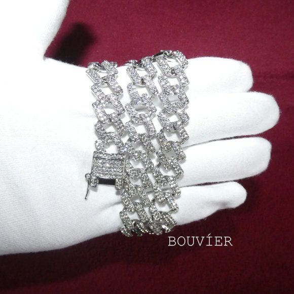 Solid White Gold Diamond London Cuban Link Chain - Picture 3 of 3